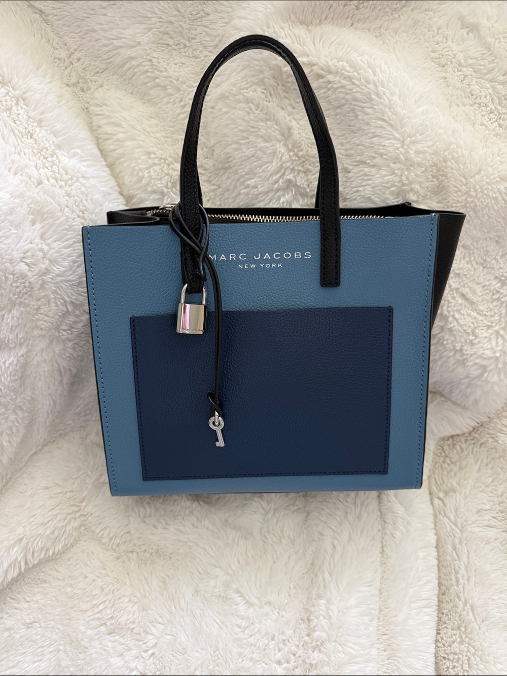 Marc Jacobs Two-Tone Blue Leather Tote with Black Handles